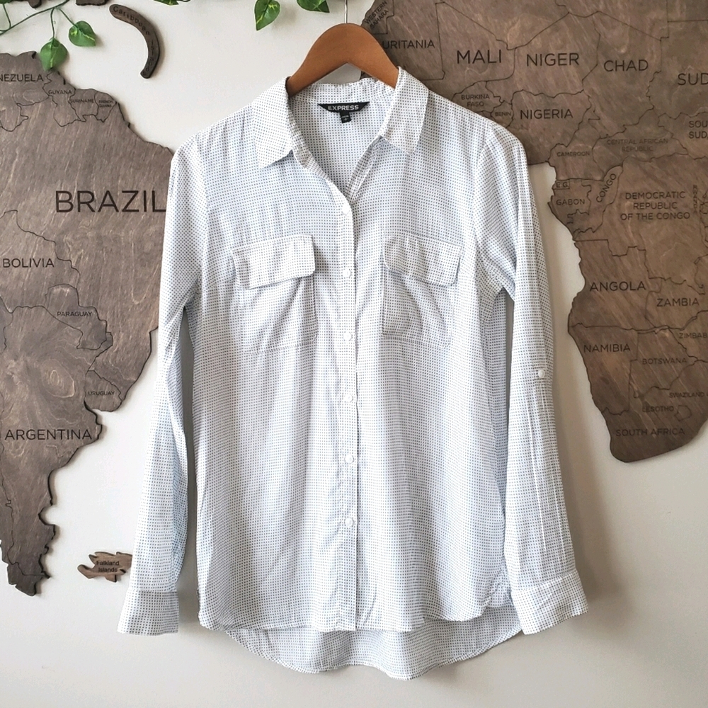 EXPRESS Mini-Dot Portofino Button Down Top